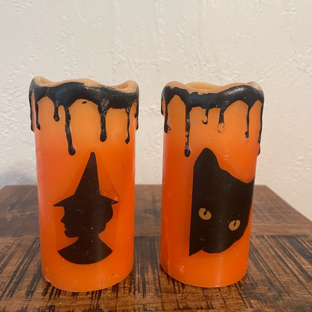 Orange lighted Halloween candles